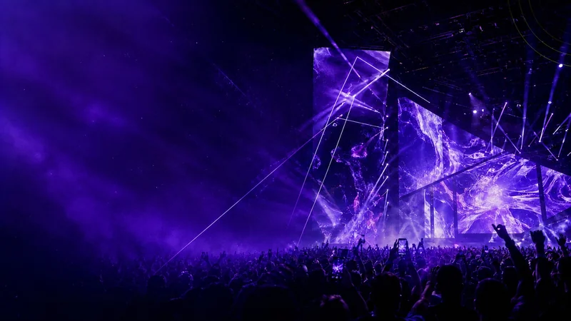 Stage lights above a live event audience