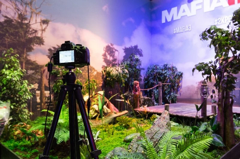 Mafia bayou photo set with a camera and scenic vegetation
