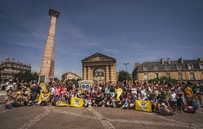 Pokemon GO community group gathered in a city square