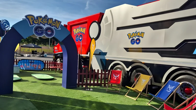 Pokemon GO outdoor activation with a branded truck and entrance arch