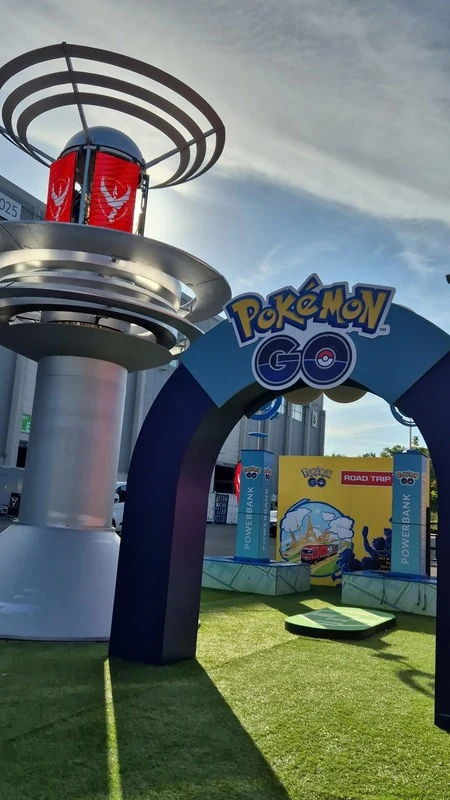 Pokemon GO installation with a game-inspired tower