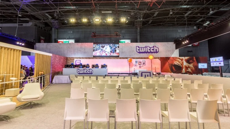 Twitch stage and audience seating prepared for live shows